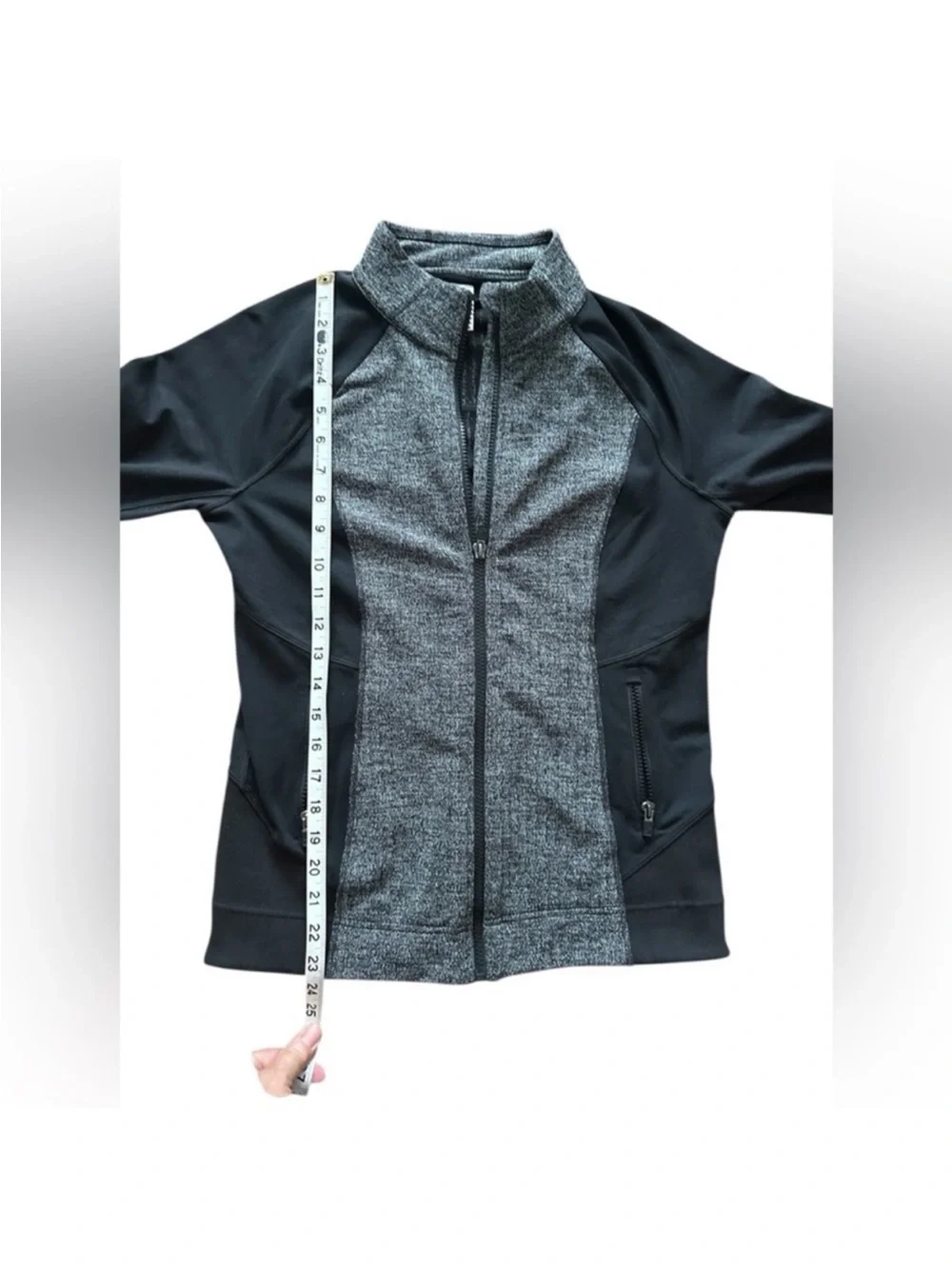 Athleta Black & Gray Zip Up Sport Jacket with Gray Heather Front Panels